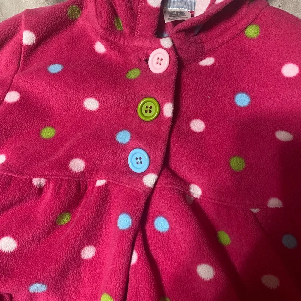 Carter's Fuchsia Polka Dot Button-Up Fleece Hoodie‎